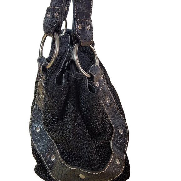 Super Cute Moto Style Woven Bag with Faux Crocodile Accents - Picture 7 of 9